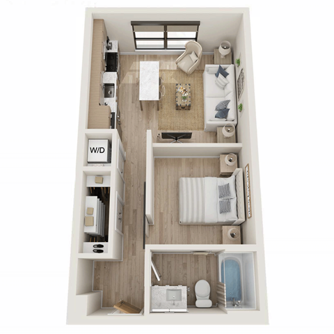 Floor plan for 1 bed, 1 bath, 582 sqft